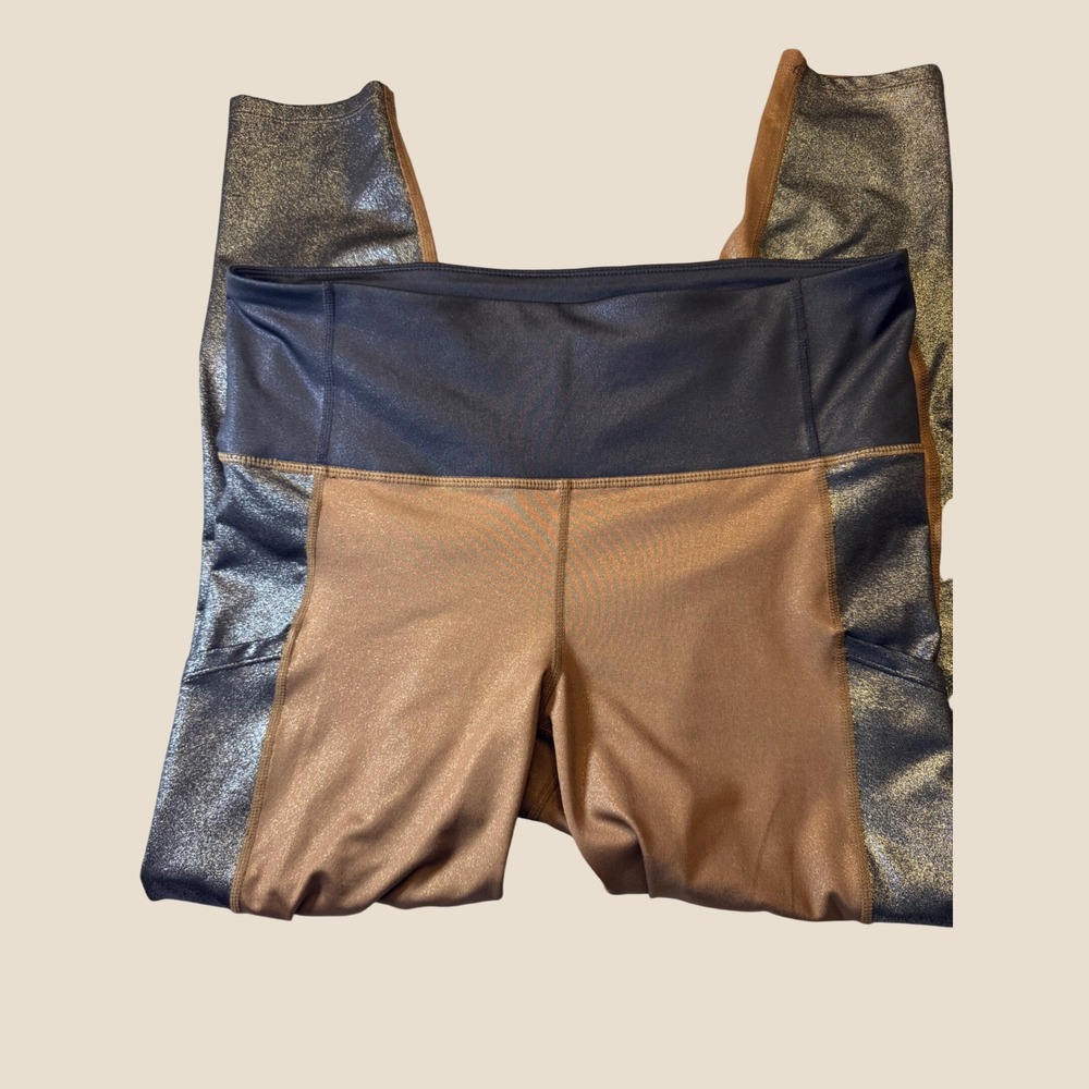 JoyLab Womens Metallic Colorblock High Waisted Leggings Bronze Pewter Large